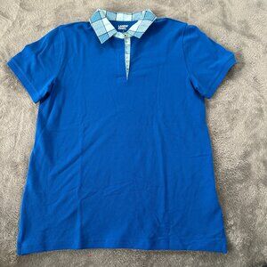 Lands' End Blue Plaid Polo Shirt Short Sleeve Women's SMALL 6/8